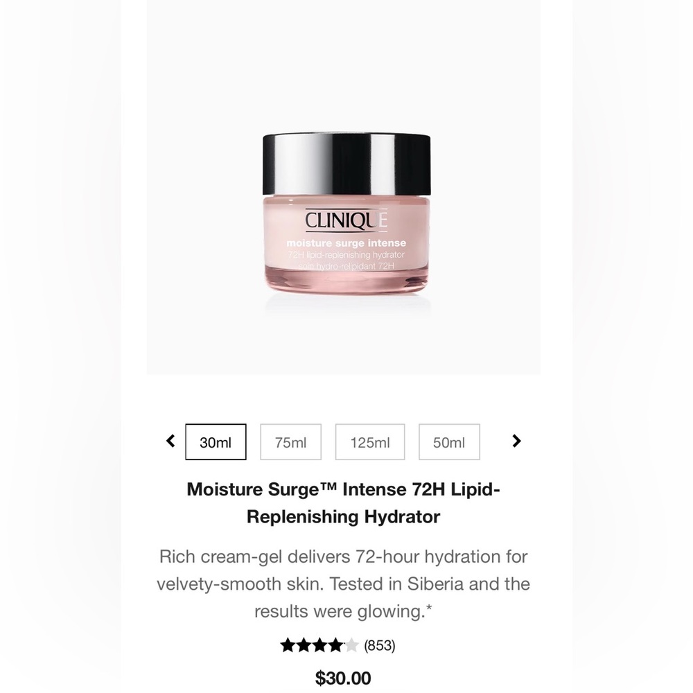 CLINIQUE‎ Moisture surge intense 72H lipid replenishing hydrator NIB 1oz / 30ml